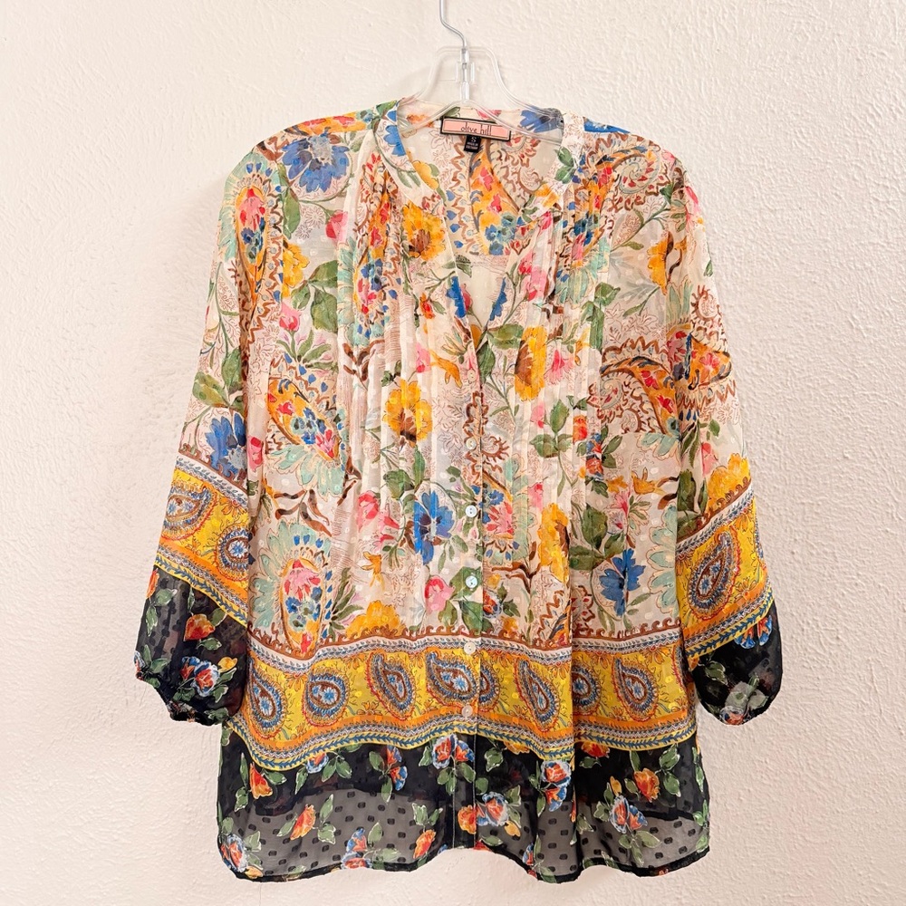 Olive Hill button up pintucked boho blouse